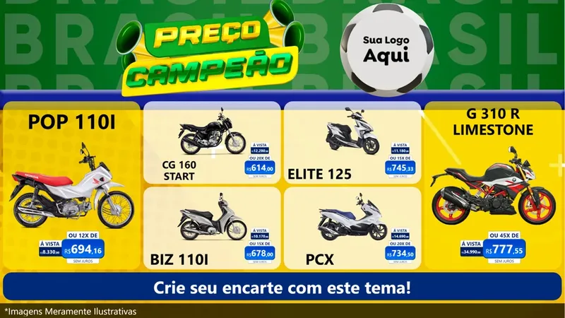 Modelo de TV para TV Horizontal com o tema Preço Campeão - Copa para Concessionaria de Motos