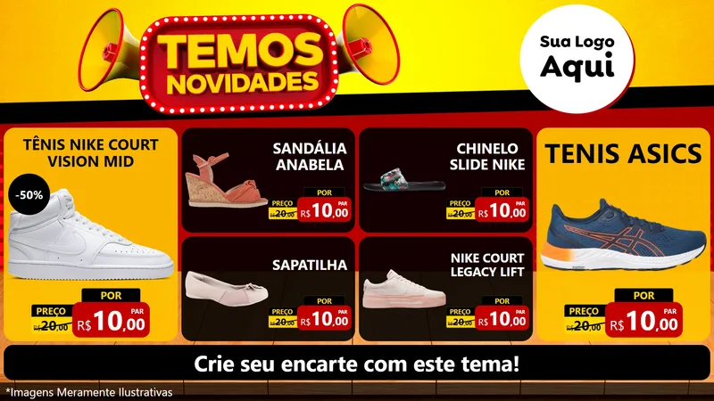 Modelo de TV para TV Horizontal com o tema Temos Novidades para Calçados