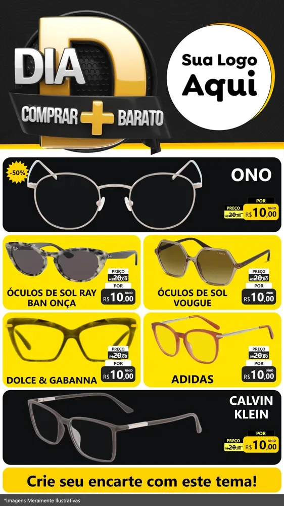 Modelo de TV para TV Vertical com o tema Dia D Mais Economia para Óticas