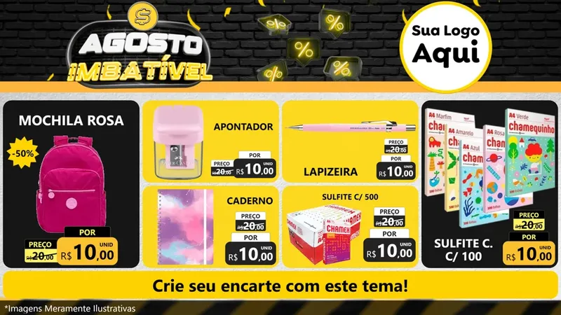Modelo de TV para TV Horizontal com o tema Agosto Imbatível para Papelaria