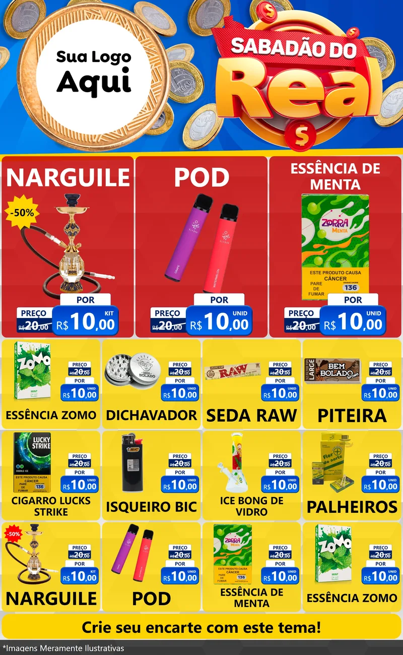 Modelo de Encarte para Encarte Grande com o tema Sabadão do Real para Tabacaria
