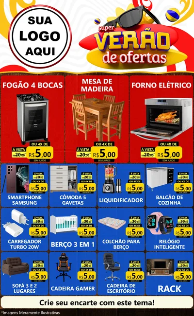 Modelo de Encarte para Encarte Grande com o tema Super Verão de Ofertas para Móveis e Eletro