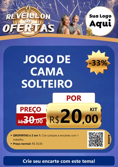 Modelo de Cartaz para Cartaz A4 Vertical com o tema Réveillon de Ofertas para Cama, Mesa e Banho