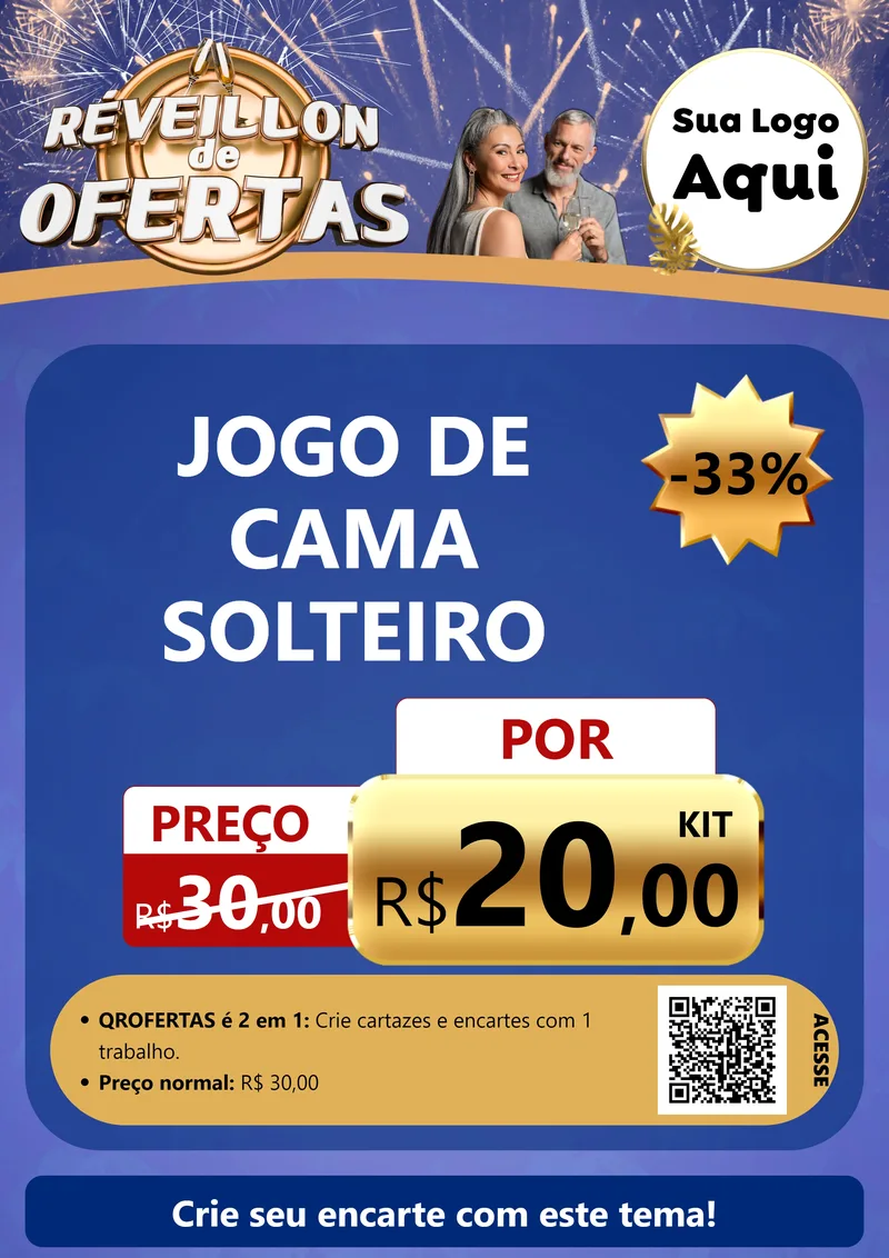 Modelo de Cartaz para Cartaz A4 Vertical com o tema Réveillon de Ofertas para Cama, Mesa e Banho