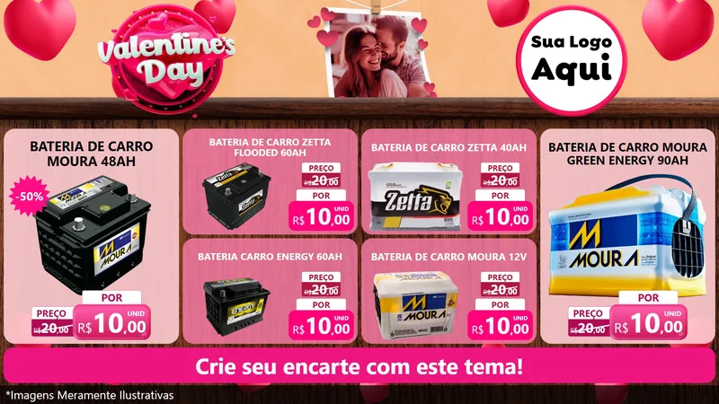 Modelo de TV para TV Horizontal com o tema Valentine's Day para Baterias Elétricas