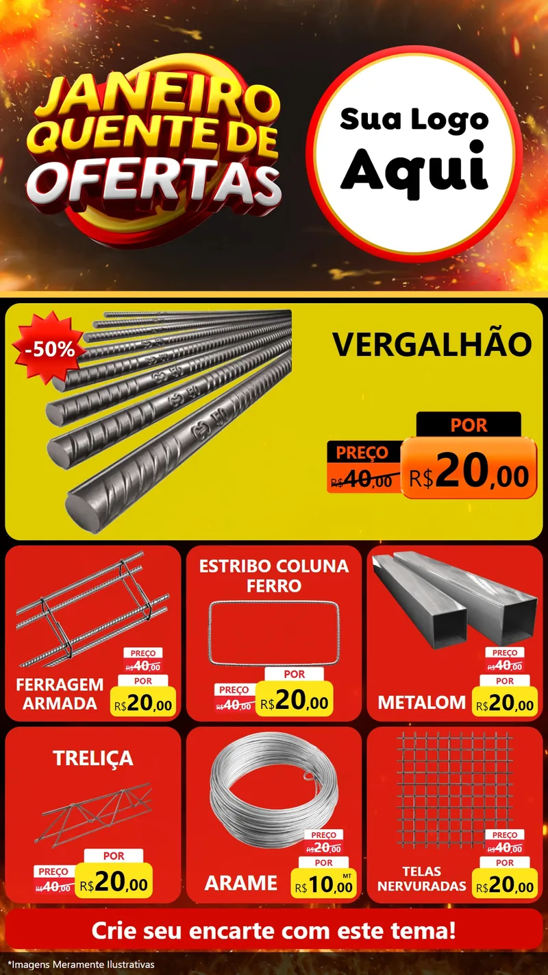 Modelo de Rede Social para Stories com o tema Janeiro Quente de Ofertas para Ferragens