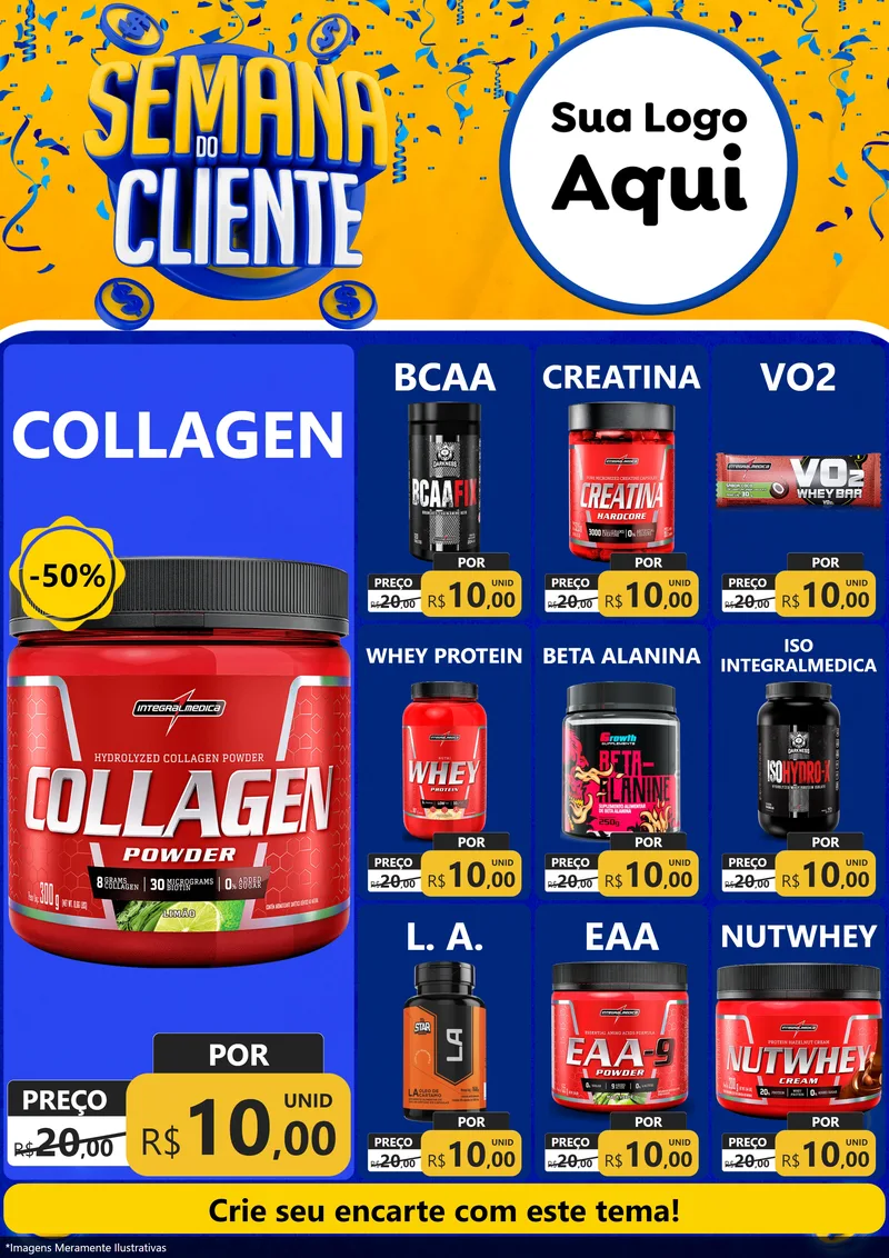 Modelo de Encarte para Encarte A4 Vertical com o tema Semana do Cliente para Suplementos alimentares