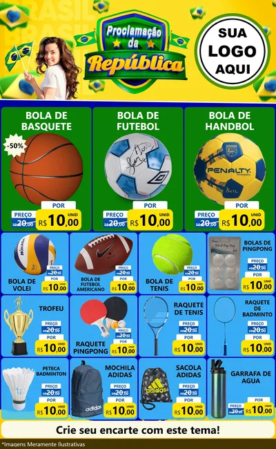 Modelo de Encarte para Encarte Grande com o tema Proclamação da República para Artigos Esportivos