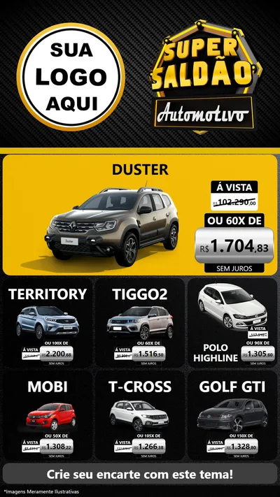 Modelo de Rede Social para Stories com o tema Super Saldão Automotivo para Concessionaria de Carros