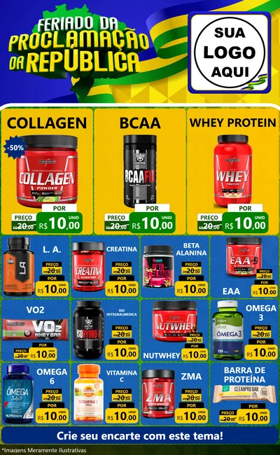 Modelo de Encarte para Encarte Grande com o tema Feriado da Proclamação da República para Suplementos alimentares