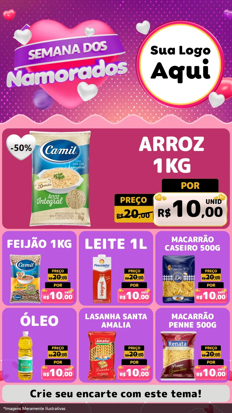 Modelo de Rede Social para Stories com o tema Semana dos Namorados para Supermercado