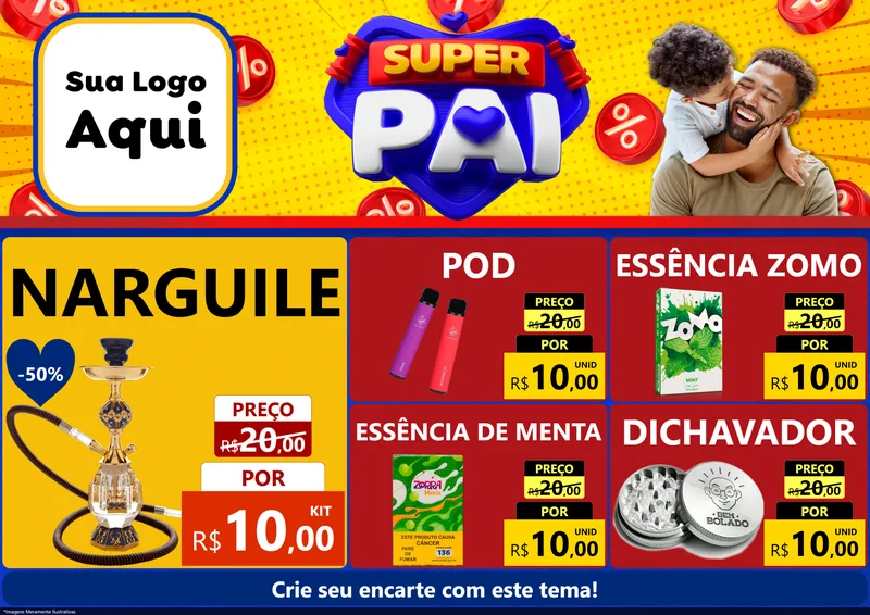 Modelo de Encarte para Encarte A4 Horizontal com o tema Super Pai para Tabacaria