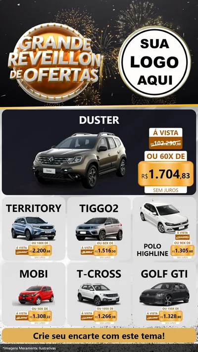 Modelo de Rede Social para Stories com o tema Grande Réveillon de Ofertas para Concessionaria de Carros
