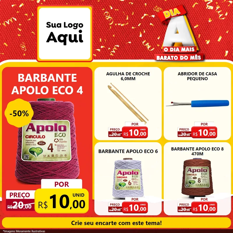Modelo de Rede Social para Feed Facebook com o tema Dia A o Dia Mais Barato do Mês para Armarinho e Aviamentos