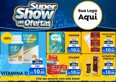 Modelo de Encarte para Encarte A4 Horizontal com o tema Super Show de Ofertas - Farmácia para Farmácia