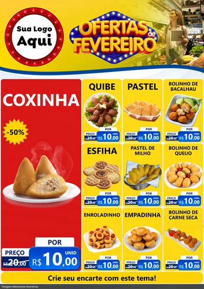 Modelo de Encarte para Encarte A4 Vertical com o tema Ofertas de Fevereiro para Salgadaria
