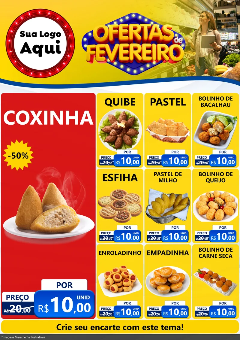 Modelo de Encarte para Encarte A4 Vertical com o tema Ofertas de Fevereiro para Salgadaria