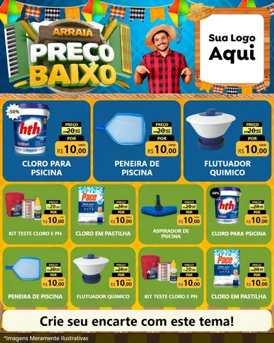 Modelo de Rede Social para Feed Instagram com o tema Arraiá de Preço Baixo - Junina para Produtos para Piscina