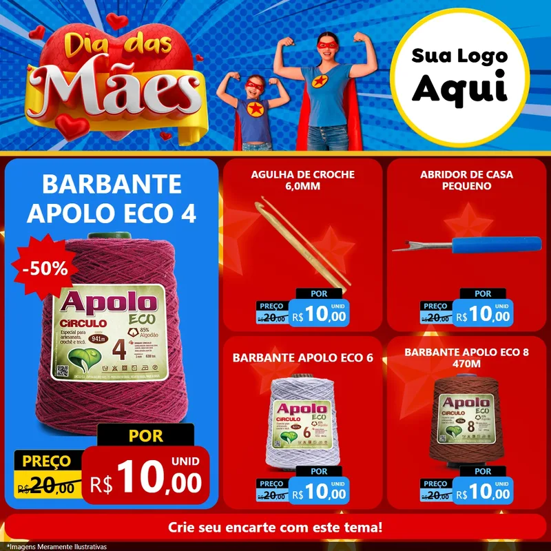 Modelo de Rede Social para Feed Facebook com o tema Dia das Mães para Armarinho e Aviamentos