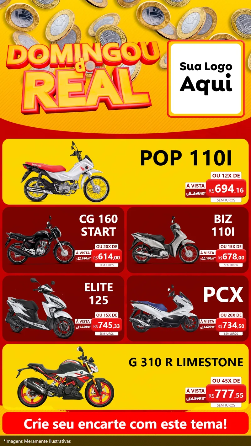 Modelo de TV para TV Vertical com o tema Domingou do Real para Concessionaria de Motos