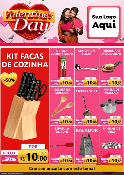 Modelo de Encarte para Encarte A4 Vertical com o tema Valentine's Day para Utilidades Domésticas