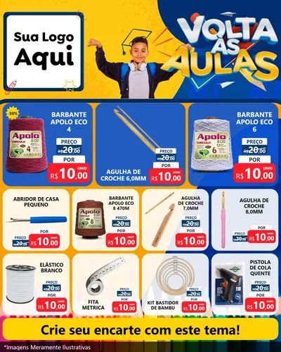 Modelo de Rede Social para Feed Instagram com o tema Volta Às Aulas para Armarinho e Aviamentos