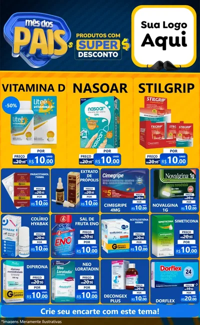 Modelo de Encarte para Encarte Grande com o tema Mês dos Pais para Farmácia