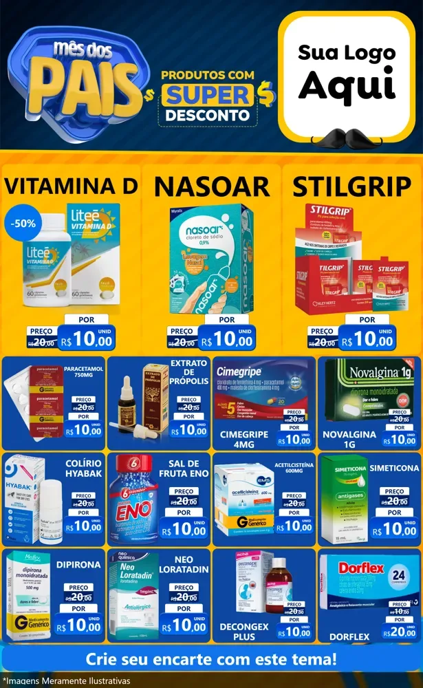 Modelo de Encarte para Encarte Grande com o tema Mês dos Pais para Farmácia