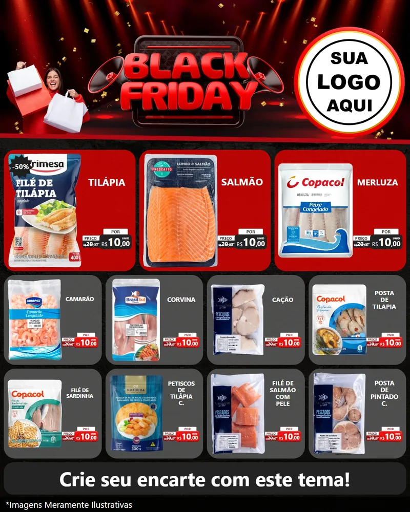 Modelo de Rede Social para Feed Instagram com o tema Black Friday para Peixaria