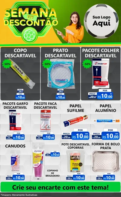 Modelo de Encarte para Encarte Grande com o tema Semana de Descontão - Copa para Embalagens