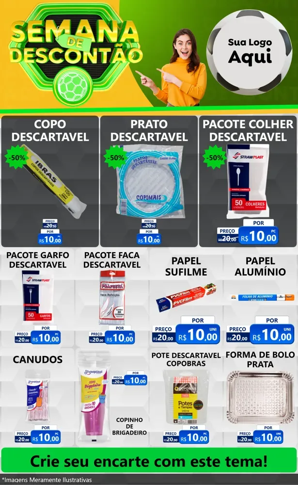 Modelo de Encarte para Encarte Grande com o tema Semana de Descontão - Copa para Embalagens
