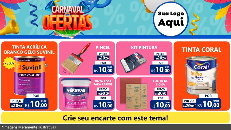 Modelo de TV para TV Horizontal com o tema Carnaval de Ofertas para Tintas e Ferramentas