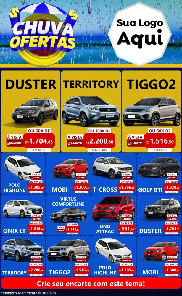 Modelo de Encarte para Encarte Grande com o tema Chuva de Ofertas para Concessionaria de Carros