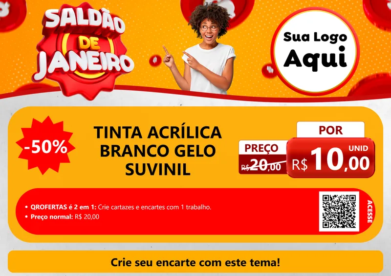 Modelo de Cartaz para Cartaz A4 Horizontal com o tema Saldão de Janeiro para Tintas e Ferramentas
