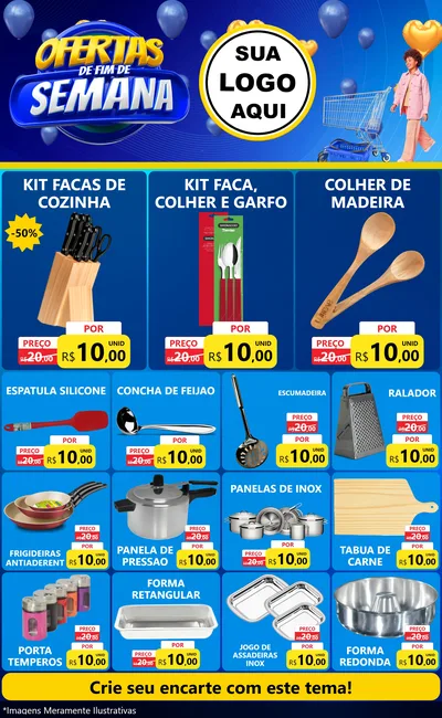 Modelo de Encarte para Encarte Grande com o tema Ofertas de Fim de Semana para Utilidades Domésticas