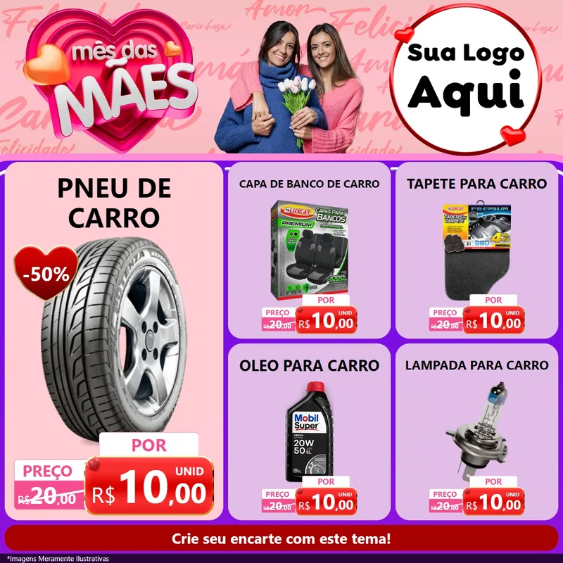 Modelo de Rede Social para Feed Facebook com o tema Mês Das Mães para Auto peças
