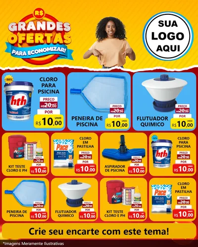 Modelo de Rede Social para Feed Instagram com o tema Grandes Ofertas Para Economizar! para Produtos para Piscina