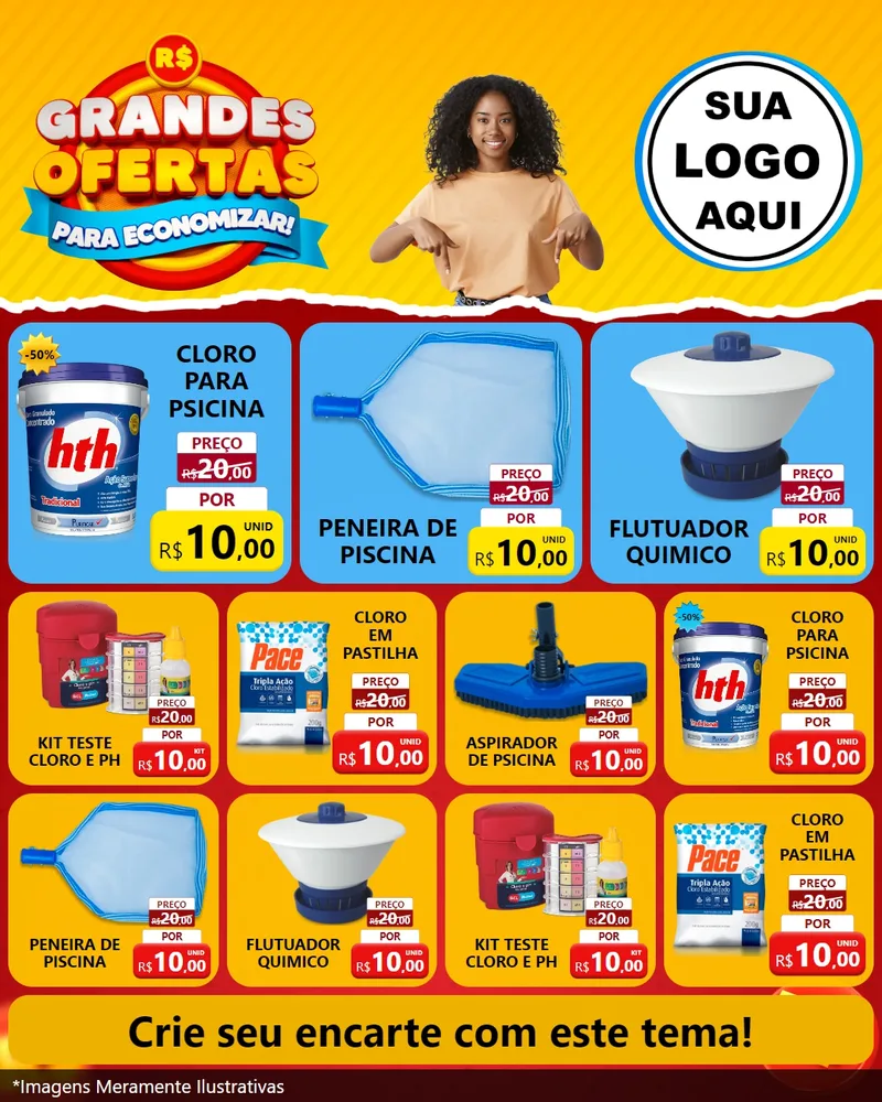 Modelo de Rede Social para Feed Instagram com o tema Grandes Ofertas Para Economizar! para Produtos para Piscina