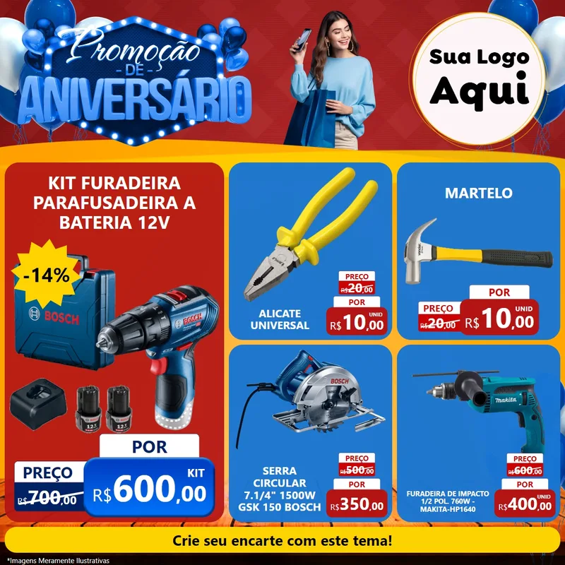 Modelo de Rede Social para Feed Facebook com o tema Promoção de Aniversário para Maquinas e Ferramentas