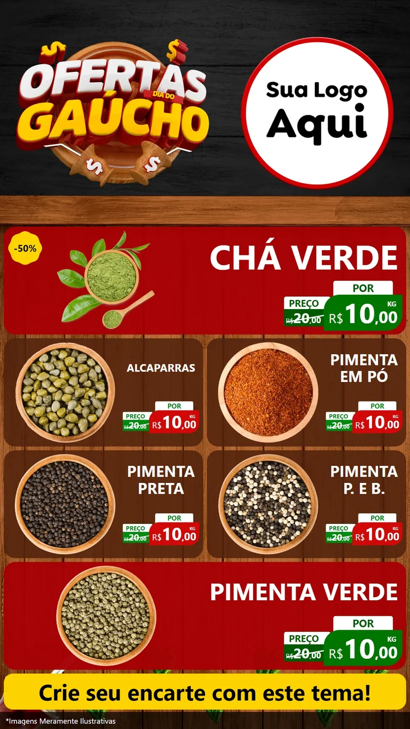 Modelo de TV para TV Vertical com o tema Ofertas Dia do Gaúcho para Produtos Naturais