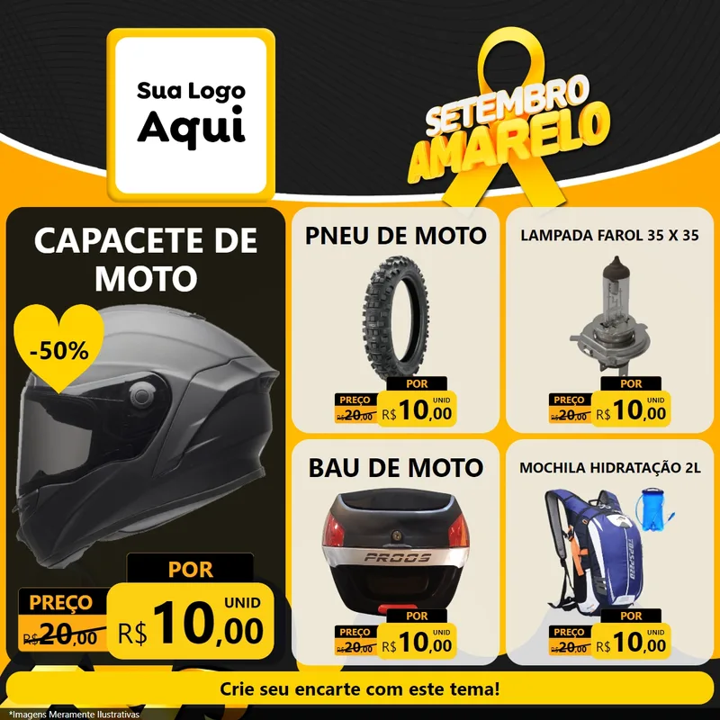 Modelo de Rede Social para Feed Facebook com o tema Setembro Amarelo para Moto peças