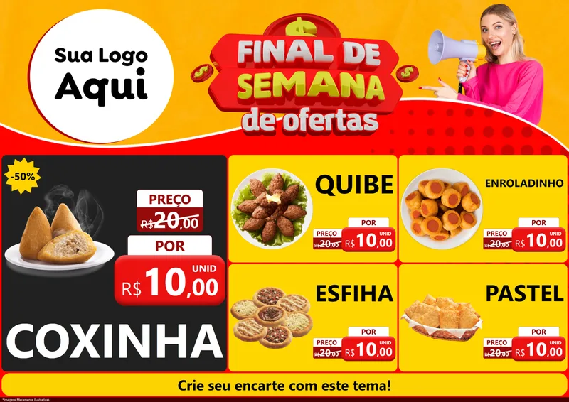Modelo de Encarte para Encarte A4 Horizontal com o tema Final de Semana de Ofertas para Salgadaria
