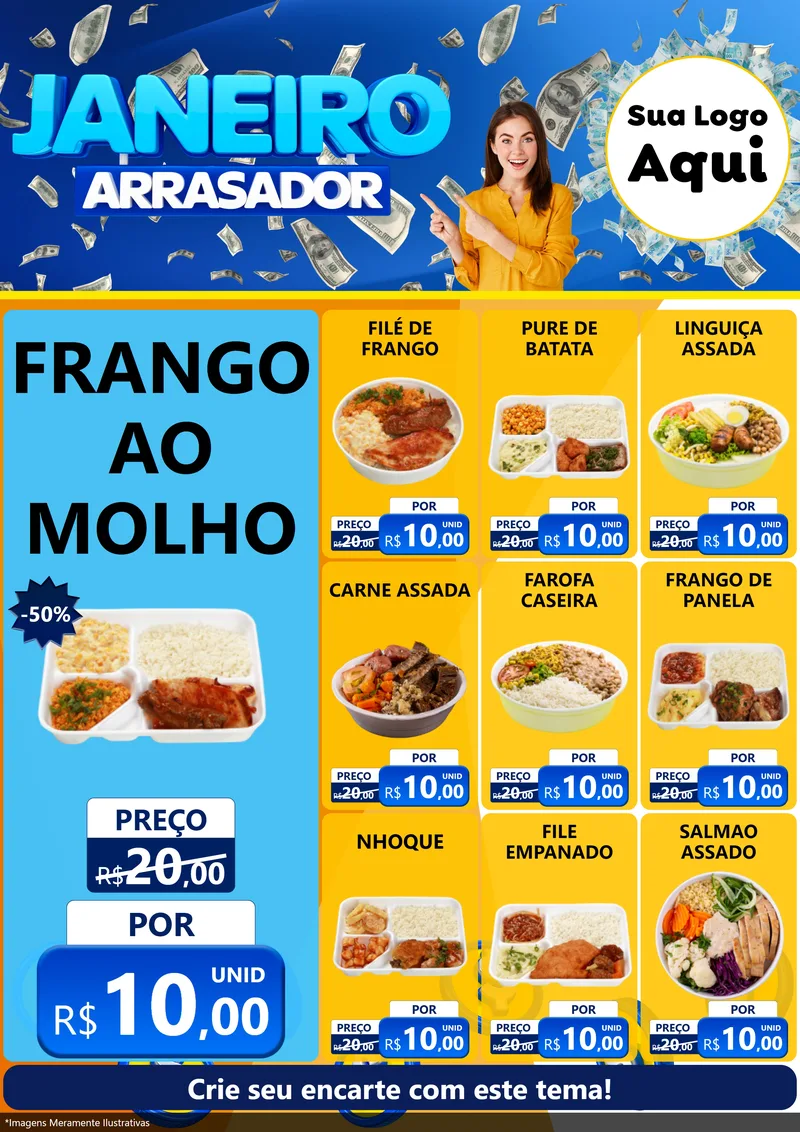 Modelo de Encarte para Encarte A4 Vertical com o tema Janeiro Arrasador para Restaurante
