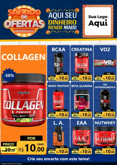Modelo de Encarte para Encarte A4 Vertical com o tema Sábado de Ofertas Imperdíveis para Suplementos alimentares