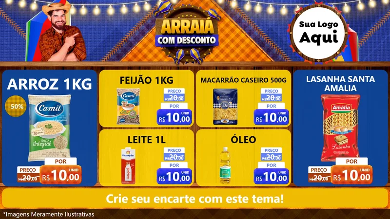 Modelo de TV para TV Horizontal com o tema Arraiá Com Desconto para Supermercado