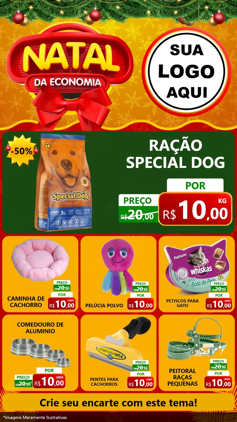 Modelo de Rede Social para Stories com o tema Natal da Economia para Pet Shop