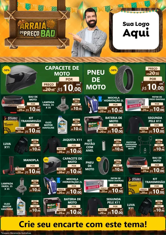 Modelo de Encarte para Encarte A4 Vertical com o tema Arraiá do preço bão para Moto peças