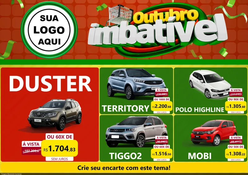 Modelo de Encarte para Encarte A4 Horizontal com o tema Outubro Imbatível para Concessionaria de Carros
