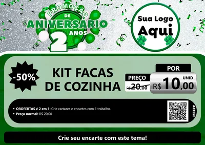 Modelo de Cartaz para Cartaz A4 Horizontal com o tema Promoção de Aniversário - 2 Anos para Utilidades Domésticas