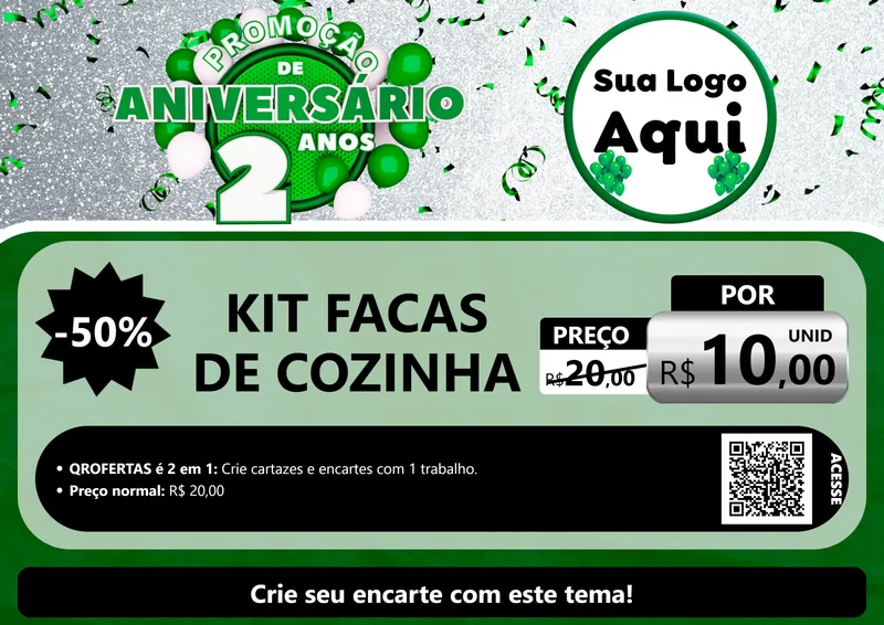Modelo de Cartaz para Cartaz A4 Horizontal com o tema Promoção de Aniversário - 2 Anos para Utilidades Domésticas